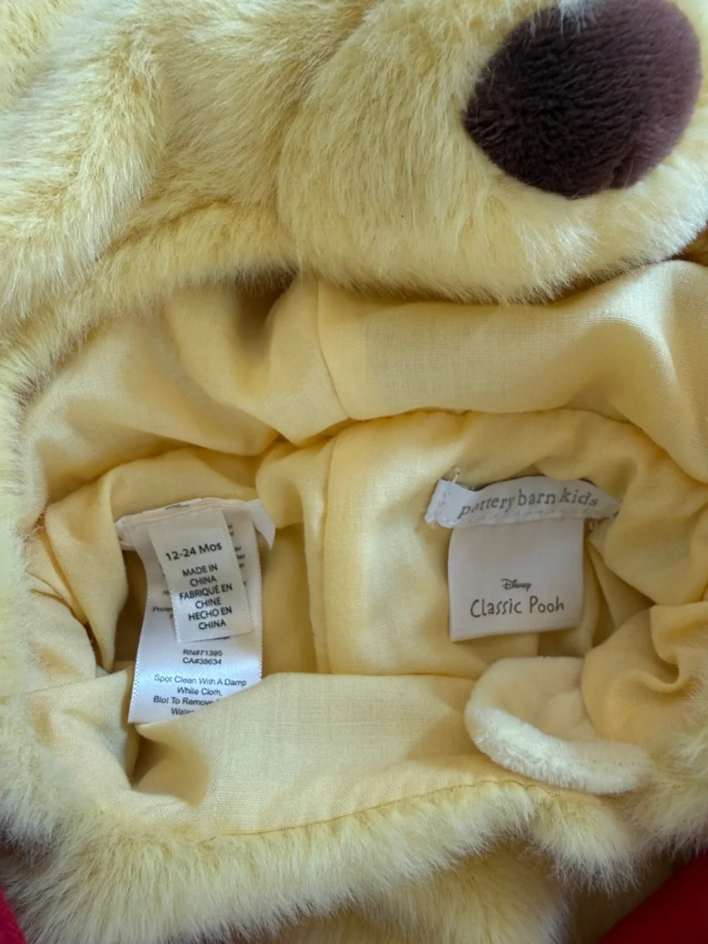 Pottery Barn Disney Classic Pooh Hooded Plush costume 12-24 months like new